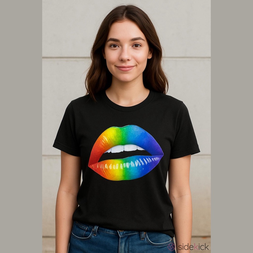 GOODIE TWO SLEEVES• Women’s Cotton Rainbow Lips Black Short Sleeve Graphic Tee S